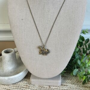 Vintage Two Tone Horse Pendant Necklace Gold Silver Equestrian Animal Jewelry